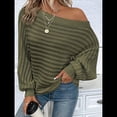 thumbnail image 4 of Suéteres de Otoño para Mujer, Hombros Descubiertos, Mangas Murciélago, Tops de Punto Texturizados, Suéter Extragrande de un Solo Hombro. Verde M, 4 of 10