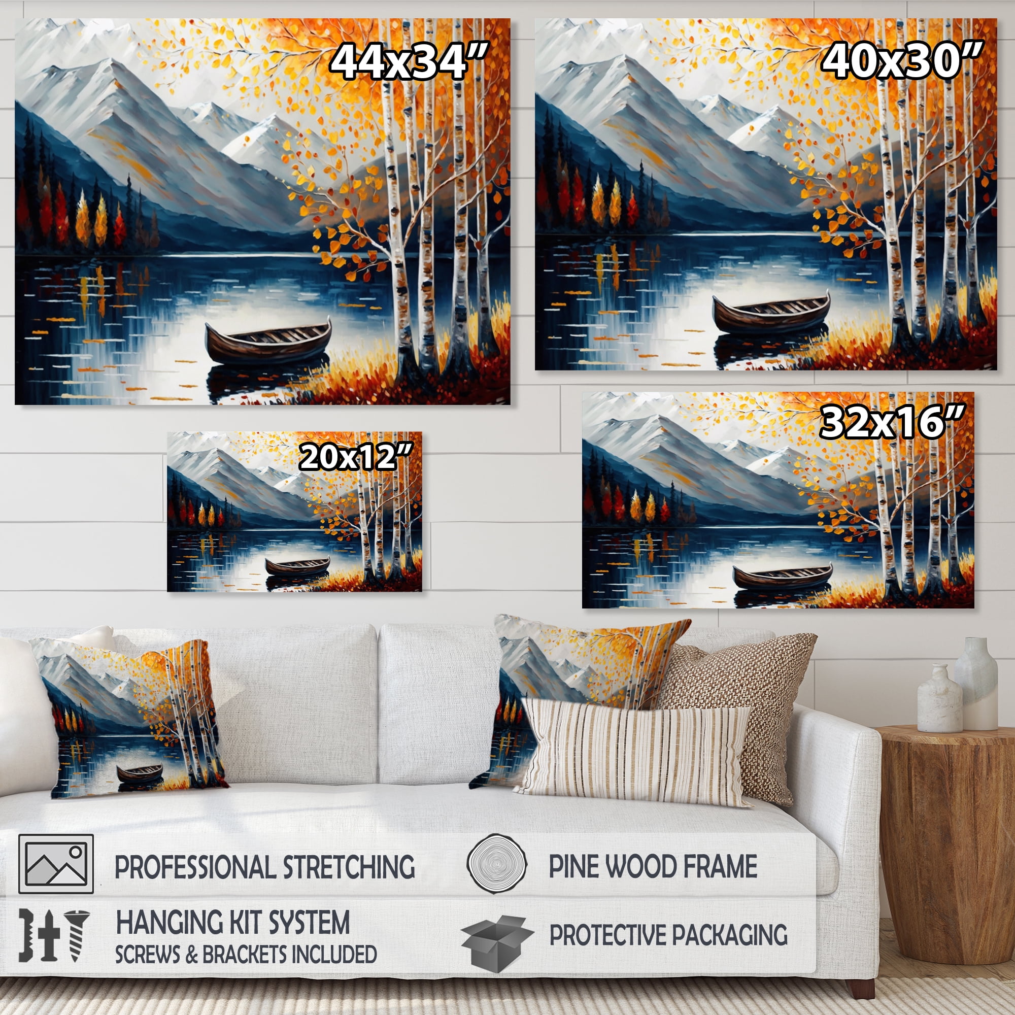 Designart Canoe On A Lake In Fall II Canvas Wall Art