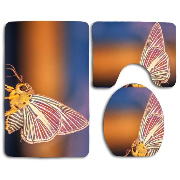 XDDJA Beautiufl Moth 3 Piece Bathroom Rugs Set Bath Rug Contour Mat and ...