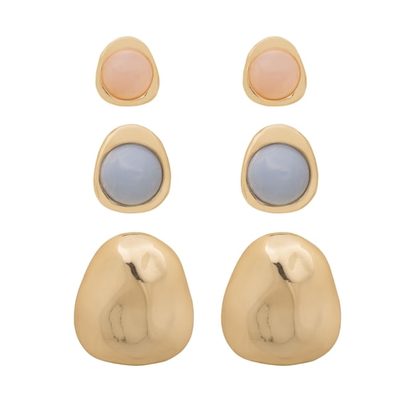 Time and Tru Women's Gold Tone Stud Earring Set with Resin Accents Minimalist Design
