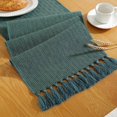 thumbnail image 5 of Holzlrgus Rustic Table Runner with Tassels, Boho Farmhouse Table Runners 90 Inches Long for Holiday Party, Wedding and Dining Table Decor, 13x90 Inches, Dark Green, 5 of 6