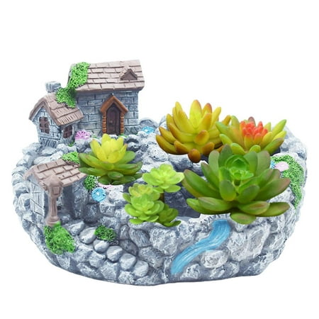 

Creative Plants Pot Tiny Resin Flowers Succulent Plants Pot Holders Hanging Garden Design with Sweet House