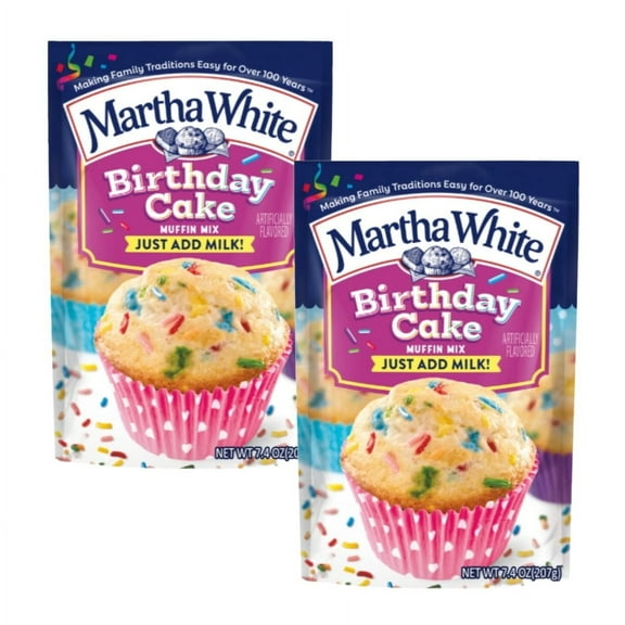 Martha White Birthday Cake Muffin Mix, 7.4 oz Bag (2 pack)