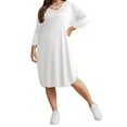 thumbnail image 5 of Gvmfive Women Casual Solid Long Sleeve Criss Cross V Neck Loose Dress Plus Size, 5 of 6