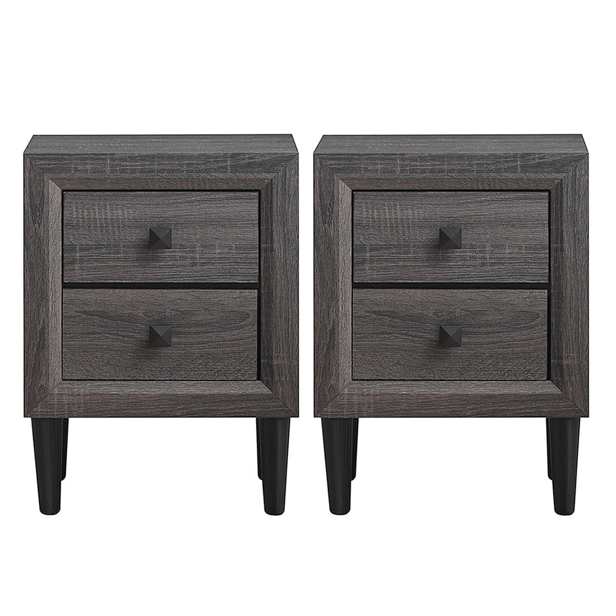 Costway 2PCS Nightstand W/2 Drawer Multipurpose Retro Grey Bedside Table Fully Assembled