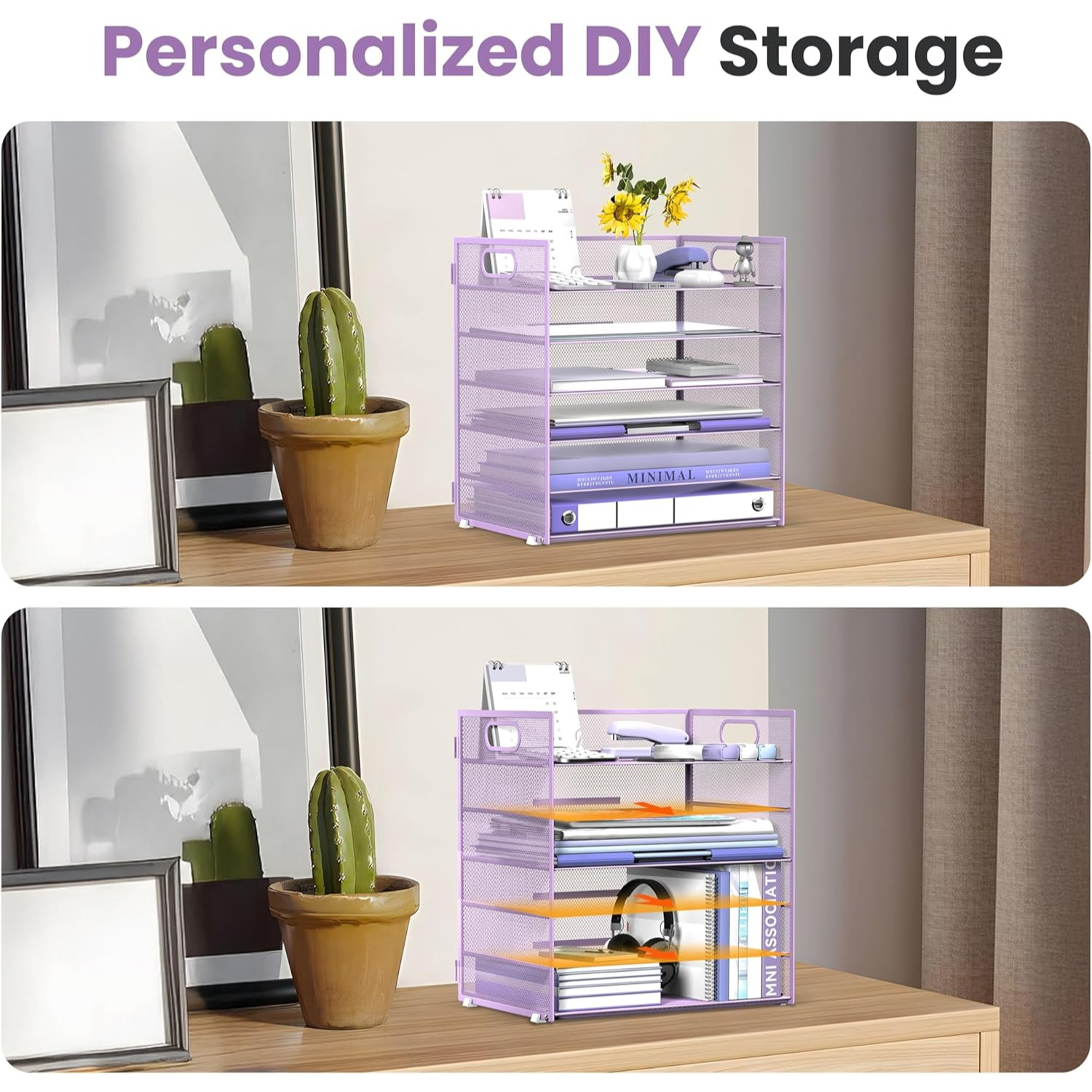 INTIGE 6 Tier Paper Organizer for Desk, Paper Letter Tray Organizer, Metal Mesh Desk File Organizers with Handle for Office/Home