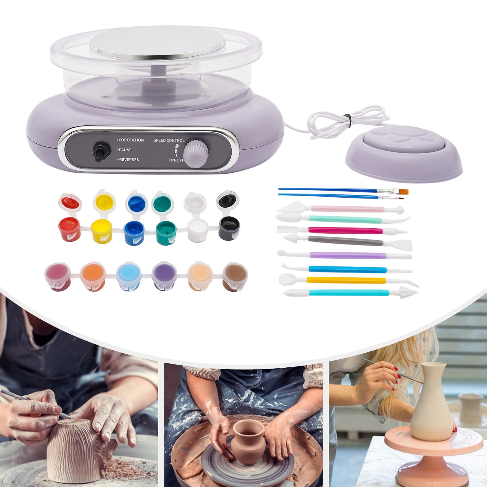 24W Electric Pottery Wheel Machine 4.7" Mini Pottery Wheel Kit Turntable Making Pottery Machine for DIY Mini Clay Making Tool W/8 Sculpting Tools & 2 Paint Brushes, 200RPM US Standard