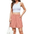 thumbnail image 4 of Asklazy Women's Summer Dressy Casual Elastic Waist Wide Leg Suit Tailored Shorts Comfy Elagant Work Trouser Shorts，US Size,Pink,L, 4 of 10