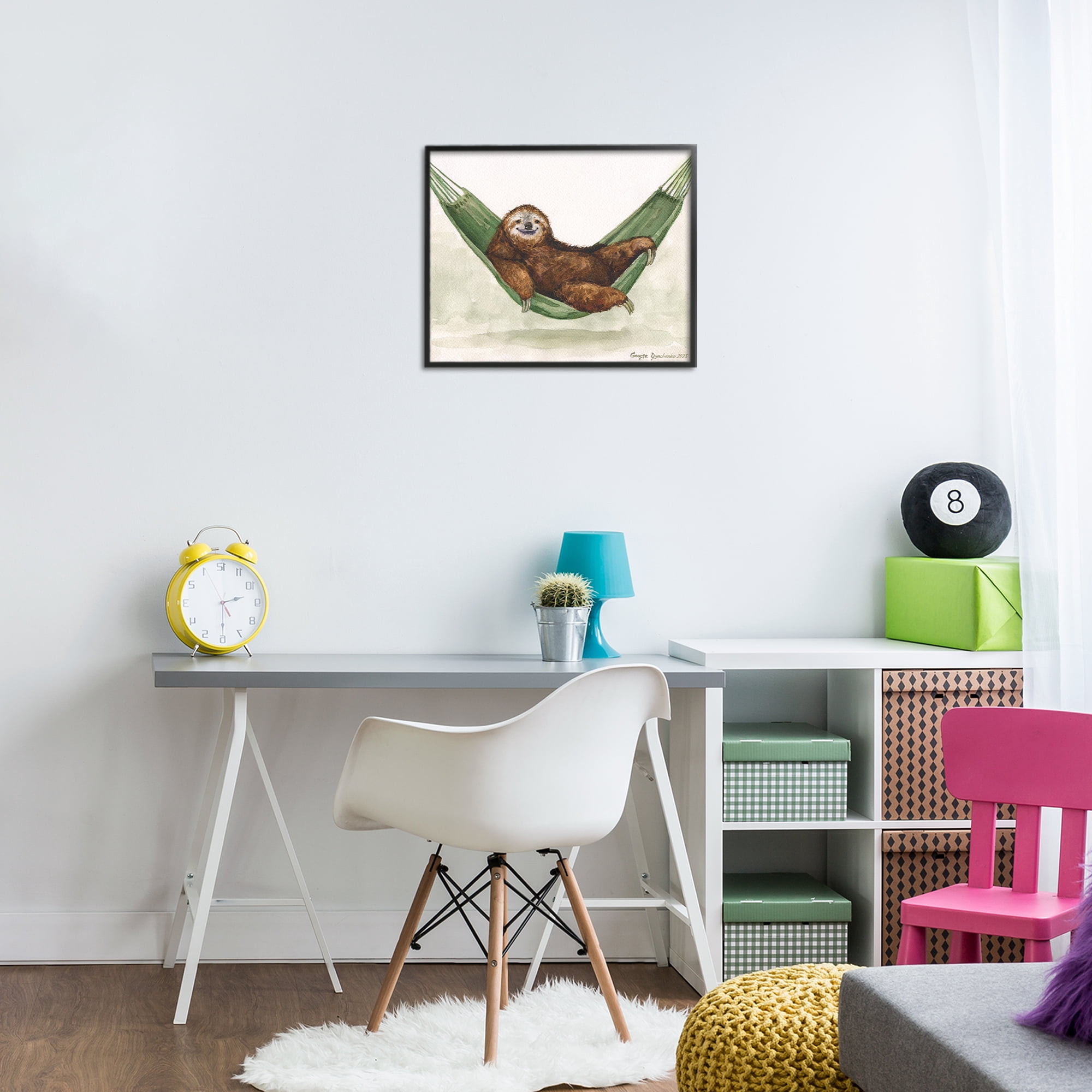 Stupell Industries Sloth On The Hammock Black Framed Giclee Art, design by George Dyachenko
