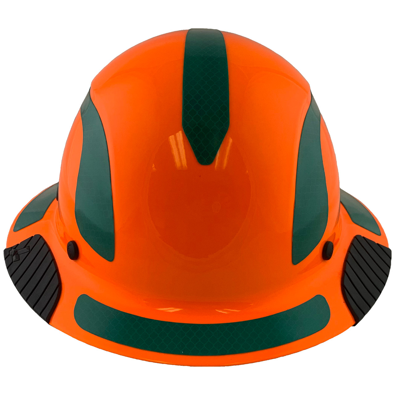 DAX Fiberglass Composite Hard Hat - Full Brim High-Viz Orange with Reflective Green Decal Kit Applied