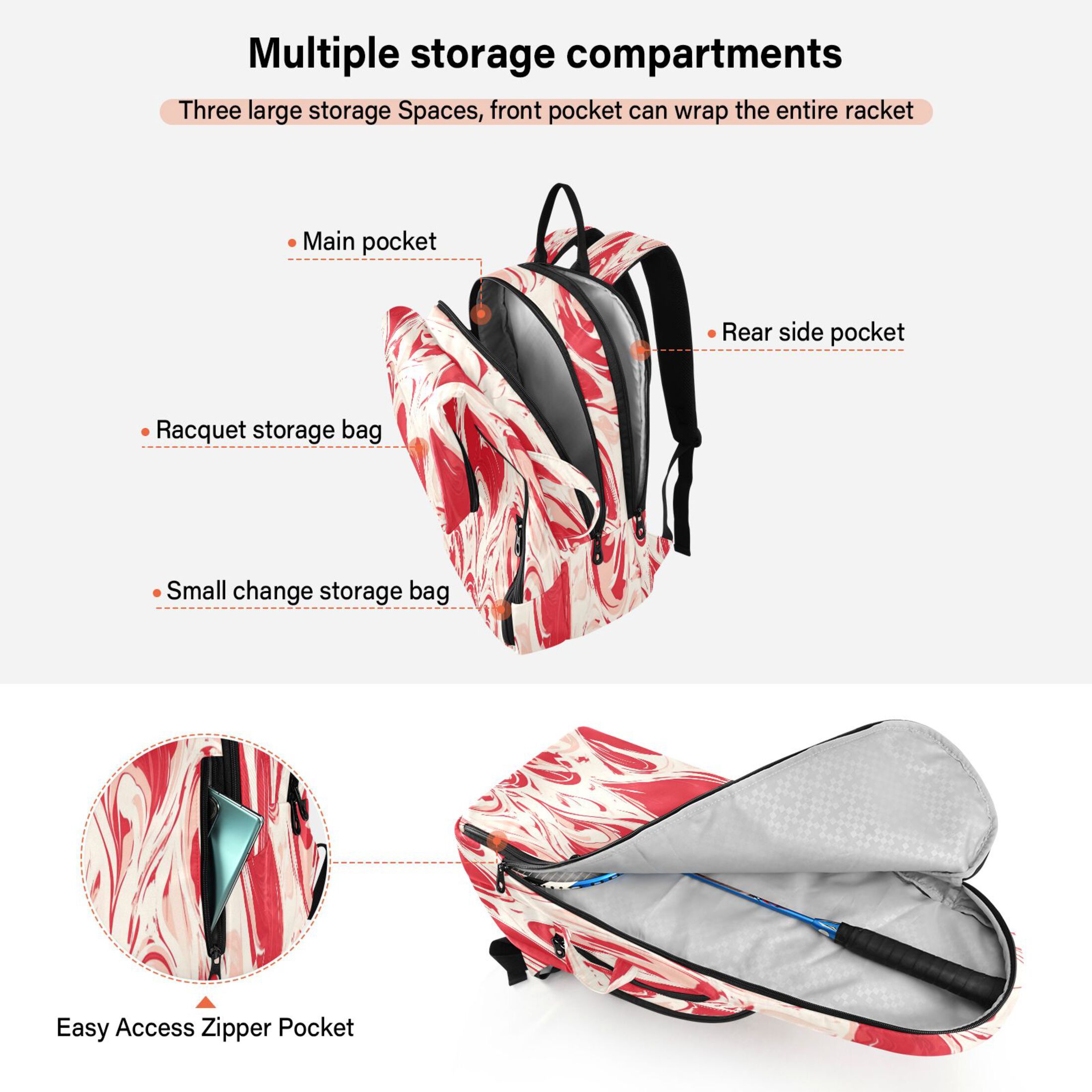 2 Racquet Holder Tennis Backpack Tennis Racket Covers Gym Bags Abstract Red Hearts