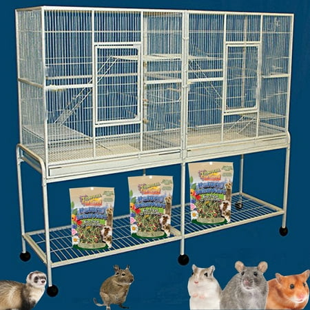 64" X-LARGE DOUBLE 4-Level Divider Small Animal Critter Hamster House Guinea Pig Habitat Mouse Rats Rolling Cage Tight 1/2-inch Wire Spacing for Ferret Chinchilla Sugar Glider Mice Gerbil