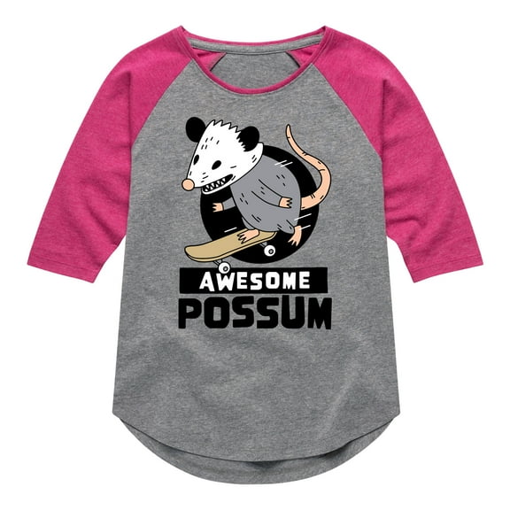 Instant Message - Awesome Possum - Toddler & Youth Girls Raglan Graphic T-Shirt