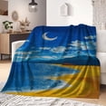 thumbnail image 5 of 1pc Ultra-Soft Flannel Blanket - Beach Scene with Moon & Clouds, All-Season Cozy Throw for Camping, Sofa, Bed & Office - Machine Washable, Stylish Decor & Ideal Gift, Versatile Indoor/Outdoor Use, Be, 5 of 9