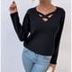 thumbnail image 2 of Mujeres V Cuello Criss Cross Otoño Suéteres Camisas Moda Punto Jersey Casual Manga Larga Tops, 2 of 5