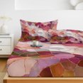 thumbnail image 6 of King Size Fitted Sheet Set - Pink Purple Geometric 3 Piece Bedding Sets 16" Deep Pocket Fitted Sheet with 2 Pillowcases, Farmhouse Stained Glass Abstract Art Brushed Microfiber Hotel Bed Sheets, 6 of 9