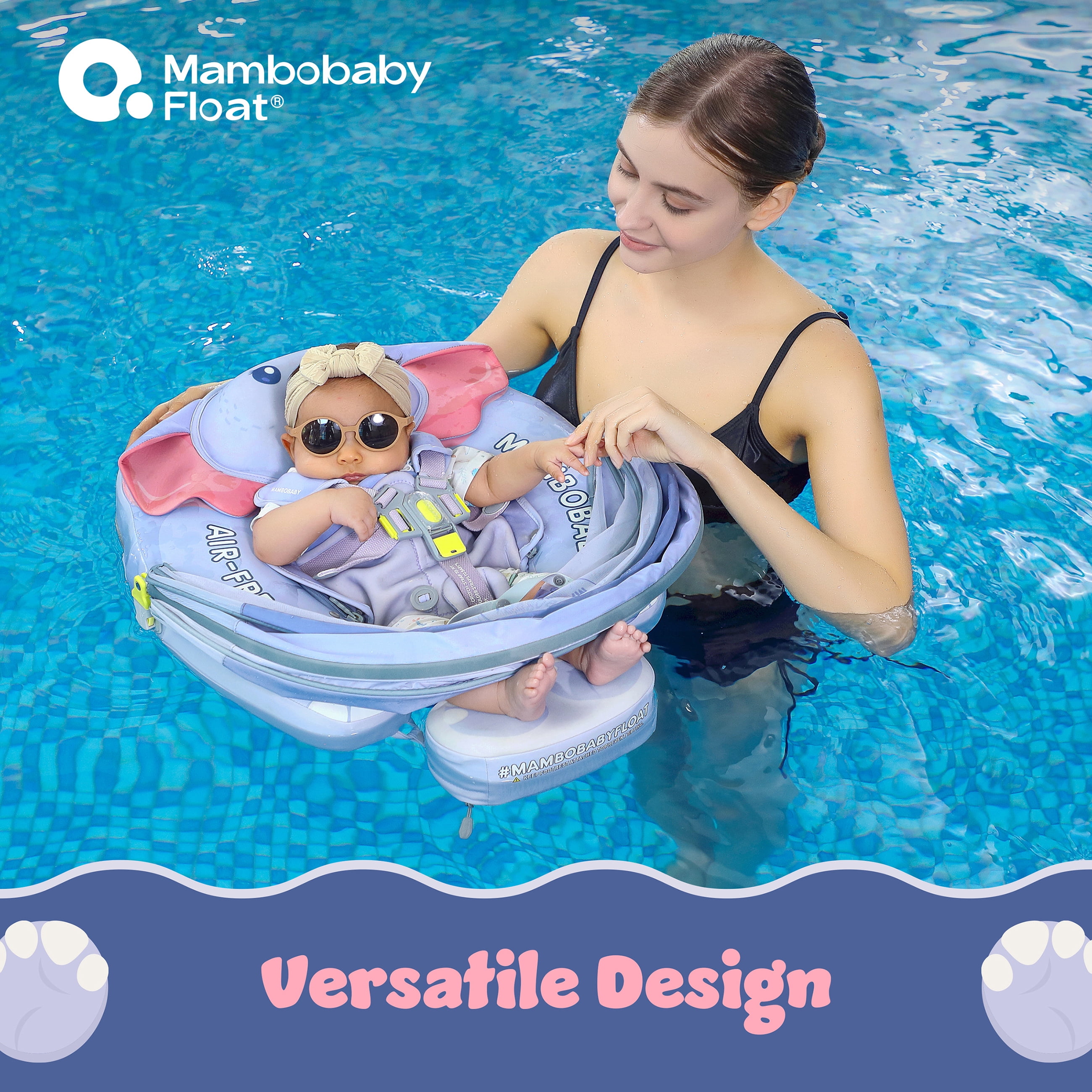 Mambobaby Baby Pool Float with 3D Canopy and Carrier- Blue