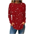 thumbnail image 2 of Fznquz White Blouses for Women Dressy Floral Long Sleeve Tunic Shirt Casual Red Plus Size Round Neck Women's Tee Shirts, 2 of 5