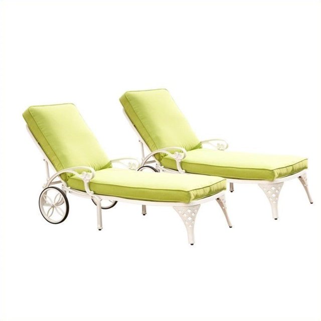 Home Styles Biscayne Chaises Longues Blanches Ensemble de 2 Coussins Pomme Verte