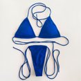 thumbnail image 4 of USNSM Sexy Two Piece Swimsuit for Women Solid Color Bikini Set Halter Lace Up Microkini with Side Tie Thong Push-Up Padded Bathing Suit Blue M, 4 of 9