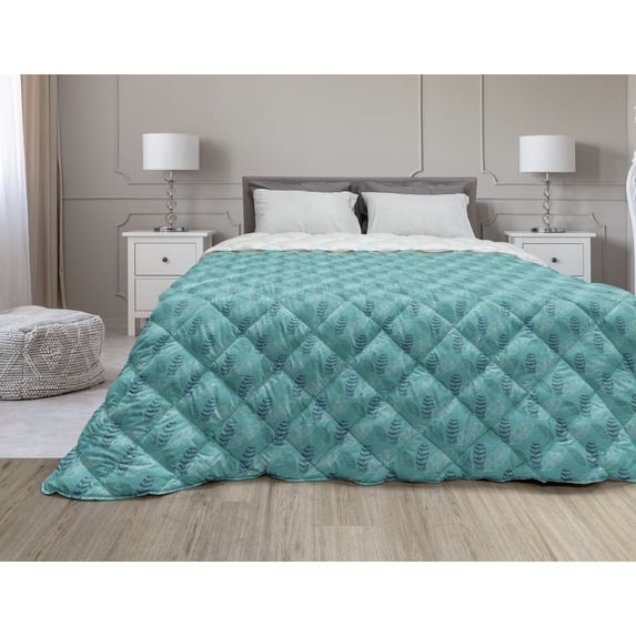Roses Down Alternative Comforter, Repetitive Romantic Diagonal Arrangement of Flowers Bicolored Illustration, Microfiber Quilt for All Season, 5 Sizes, Seafoam and Pearl, by Ambesonne