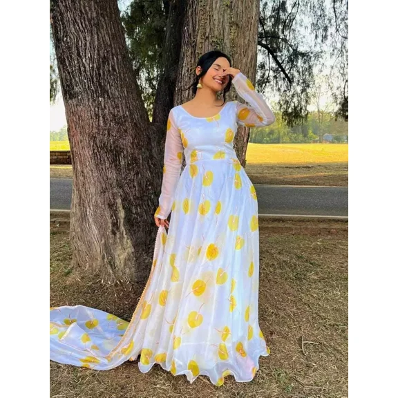 New Organza Anarkali Kurta With Dupatta Dress Wedding Gown Party Wear Long Kurti