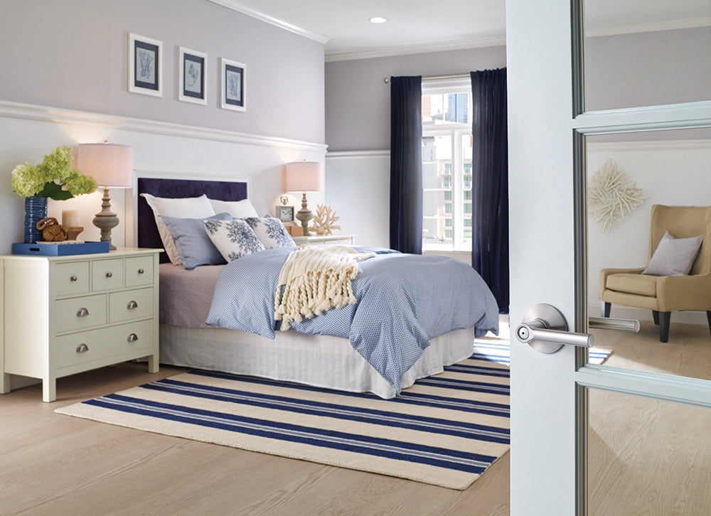 Schlage F40 BRW 619 Broadway Privacy Lever – Satin Nickel, Push-Button Lock For Bedroom & Bathroom Doors