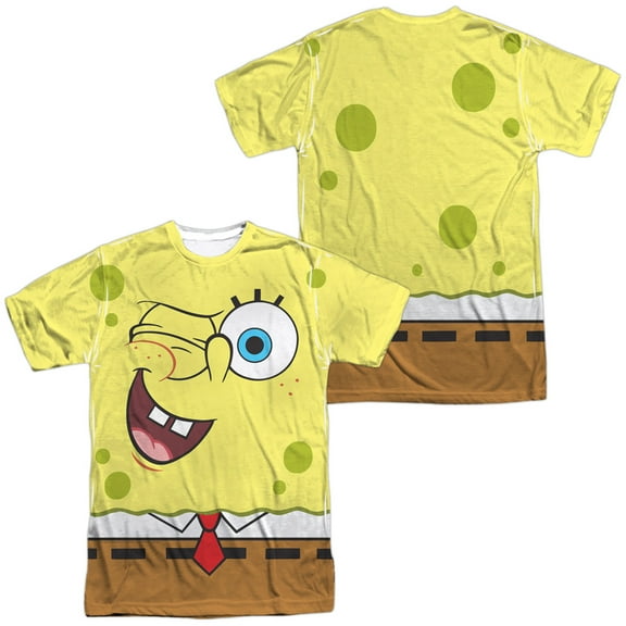 Spongebob Squarepants Wink Face Unisex Adult Sublimated Halloween Costume T Shirt (X-Large) White (Front/Back)