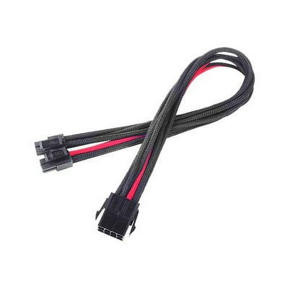 SilverStone PP07 - Câble d'Extension d'Alimentation - 8 Broches EPS12V (4+4) (m) à 8 Broches EPS12V (F) - 1 Pieds - Noir/rouge