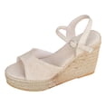 thumbnail image 5 of Rokment Platform Wedge Dress Sandals for Women Beach Elegant Casual Suede Peep Toe Espadrilles Chunky High Heels Ankle Strap Dress Summer Shoes Ladies Beige Size 6.5, 5 of 6