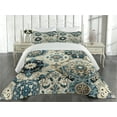 thumbnail image 2 of Ambesonne Ethnic Quilted Coverlet 3 Pcs, Mosaic Look Azulejo Inspired, Queen Size, Off White Cadet Blue, 2 of 4