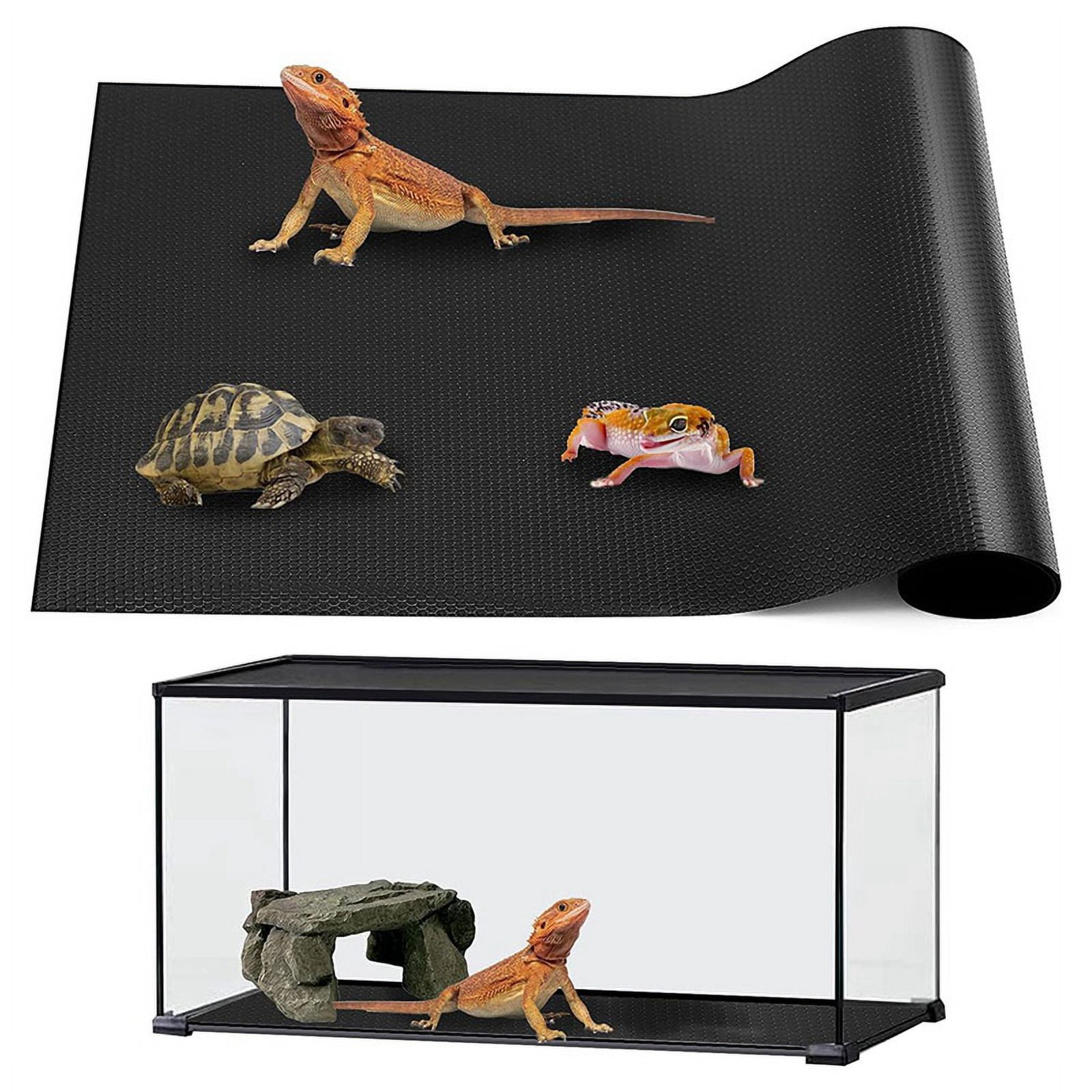 Reptile Mat,Reptile Terrarium Substrate Liner for Leopard Gecko, Lizard,Snake,Tortoise,Reptile Floor Black EVA