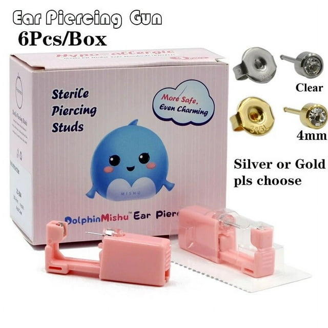 6Pcs/Box Disposable No Pain Ear Piercing Cartilage Tragus Helix Gun Unit ear Stud Display Piercing Tool Kit Ear Piercing Unit