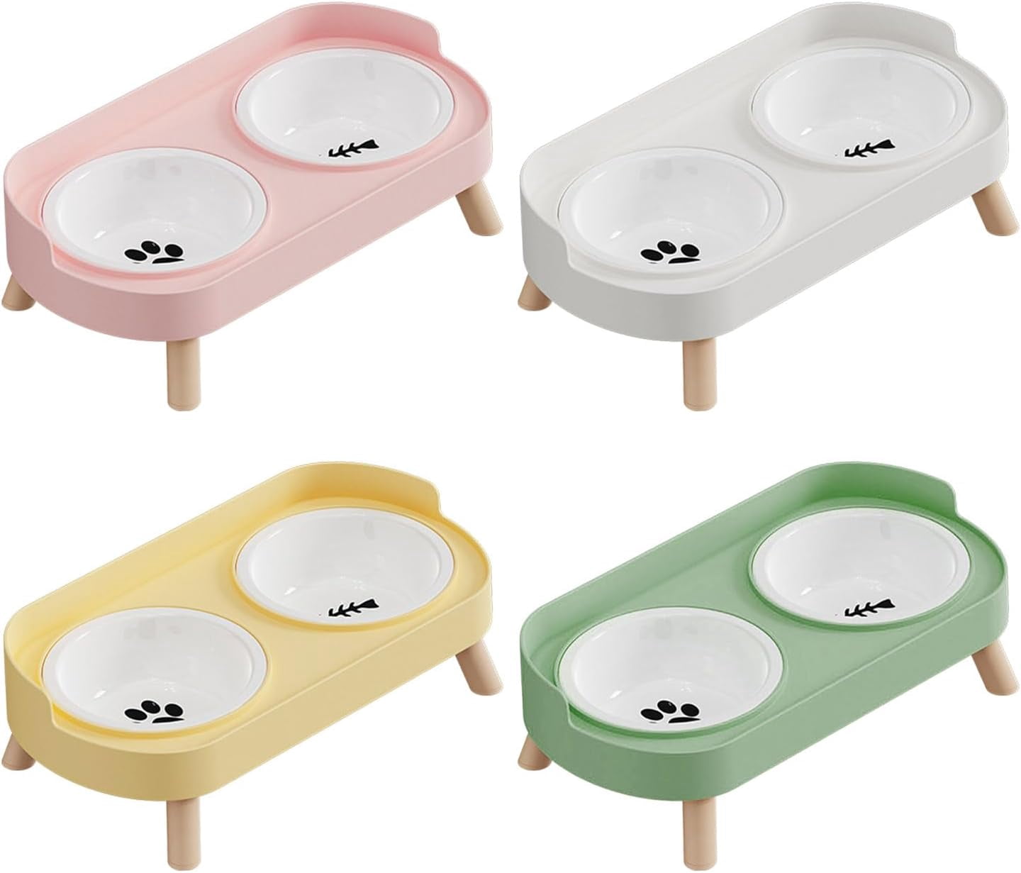 Ceramic Double Bowl Dog Cat Feeder, Food and Water, Dishwasher Safe