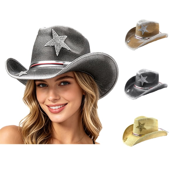Cowboy Hat Western Mens Classic Straw French Hat Cowgirl Women Summer Rancher Hats with 10cm Wide Brim