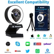 Agape 4K HD Webcam, Web Camera with Built in Mic and Adjustable Ring Light, Autofocus Webcam with Tripod for Live Streaming Gaming Video Calling Conferencing Recording, Noise Reduction