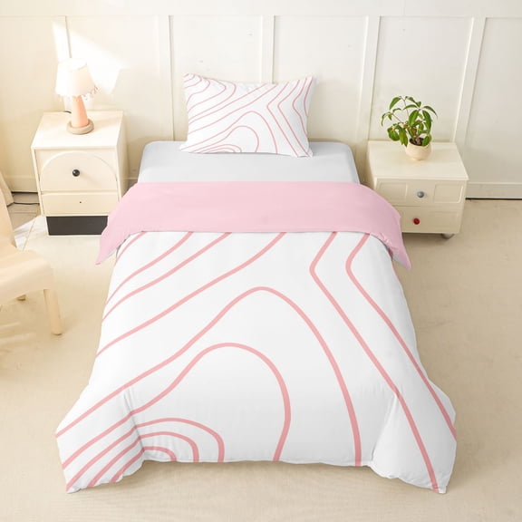 Homewish Pink Lines Twin Duvet Cover,Modern Geometric Twin Bedding,Pink Reversible,2pcs,1 Duvet Cover and 1 Pillowcase
