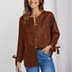 thumbnail image 4 of Blusa Manga Larga Correa Puño Cuello Redondo Sedoso Botón Abajo Casual Moda Cardigan Tops para Mujer Marrón XL, 4 of 8
