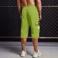 thumbnail image 4 of Domuza Men's Cargo Shorts Drawstring Stretch Waist Casual Running Shorts Multi Pockets Below Knee Breathable Athletic Short Fluorescent Green L, 4 of 5