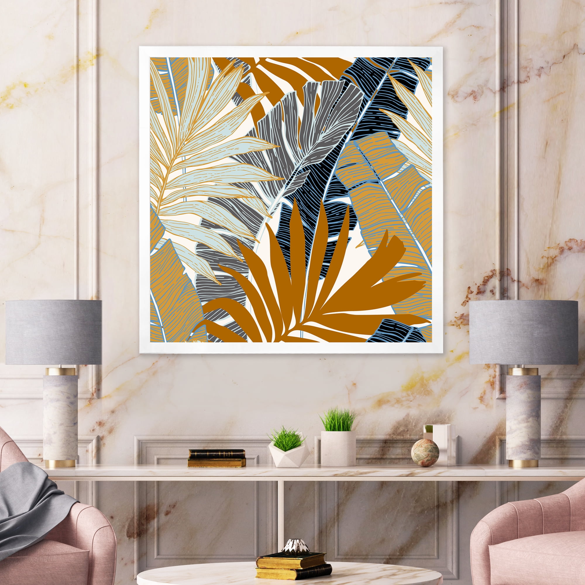 Designart 'Abstract Tropical Summer Banana Leaves and Palm Tree' Modern Framed Art Print