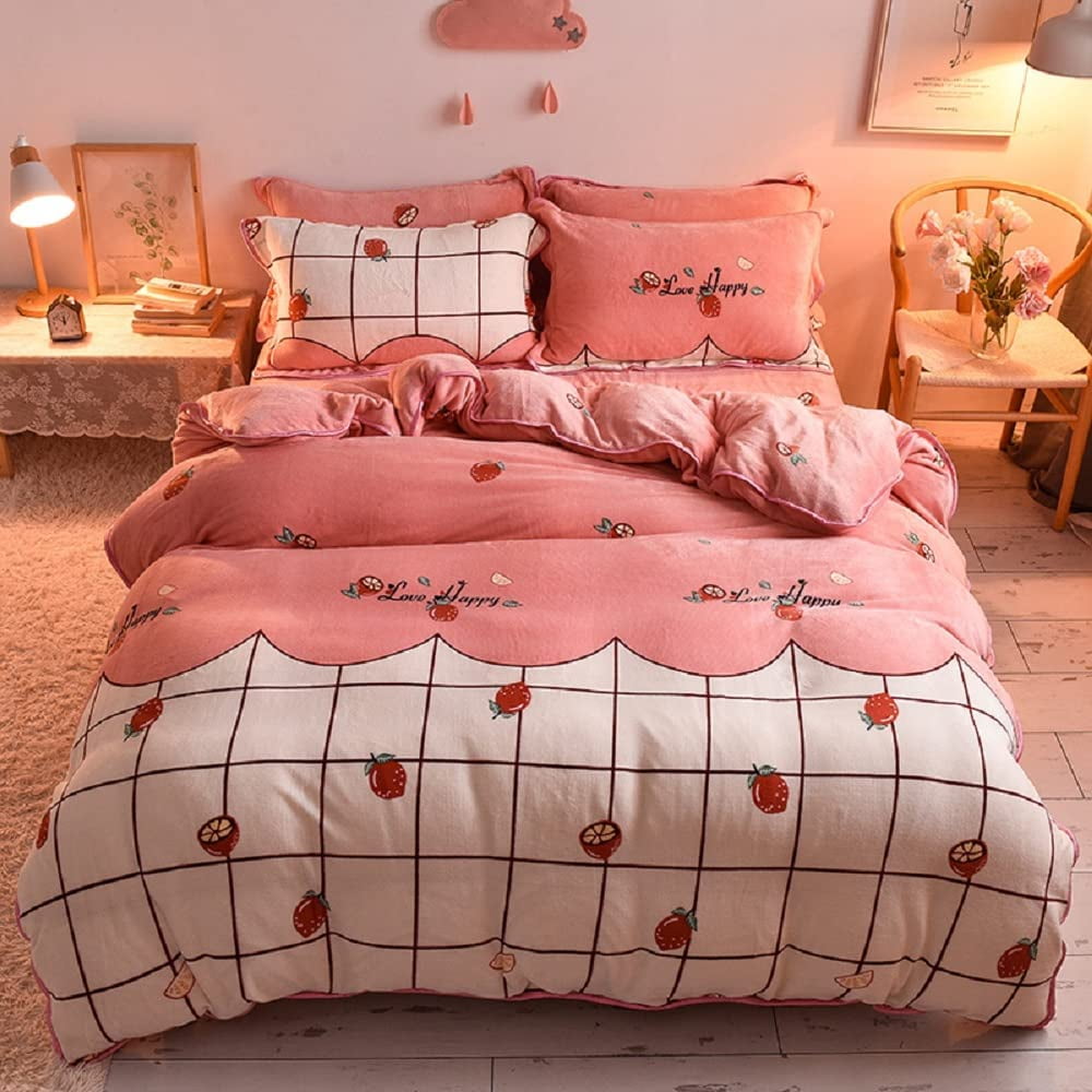 Kawaii Bedding Strawberry Comforter Cover Set Girls Women Kids Kawaii