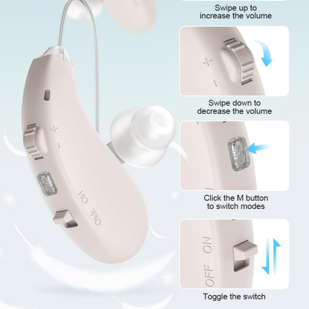 Rechargeable Invisible Hearing Amplifiers for Seniors & Adults, 16-Channel Noise Reduction, RIC Design for Comfortable Fit, 25hrs Battery Life per Unit, 125hrs Total with Charging Case, Clear Sound,