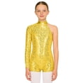 thumbnail image 5 of iiniim Girls Shiny Sequins Oblique Shoulder Gymnastics Leotard Shorts Biketard Bodysuit Jumpsuit Size 6-16 Gold 12, 5 of 7