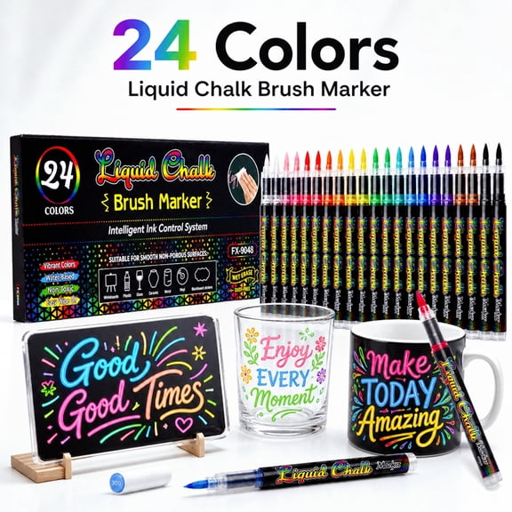 RAISTYW 24 Colors Wet Erase Markers, Liquid Chalk Markers for Blackboards, 6mm Tip, for Chalkboards Signs, Windows, Blackboard, Glass
