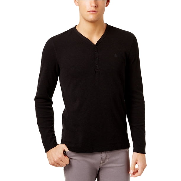 Calvin Klein Suéter Henley con dobladillo doble para hombre, negro, extragrande