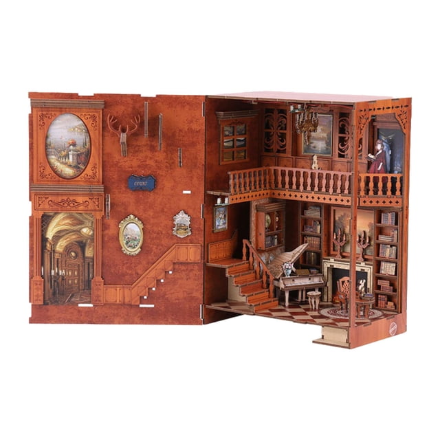 Kits de sujetalibros para casa de muñecas en miniatura DIY, Kits de libros para manualidades, rompecabezas de madera 3D, estantería con inserción para