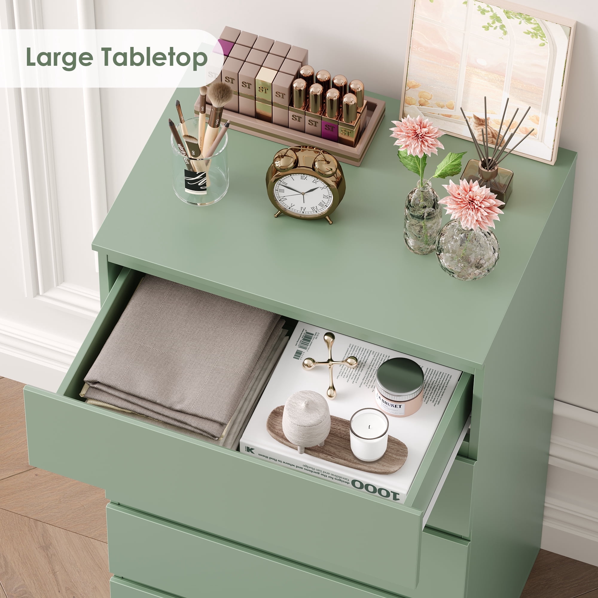 Homfa 5 Drawer Dresser, Modern Storage Cabinet for Bedroom,Tall Chest of Drawers for Living Room，Green