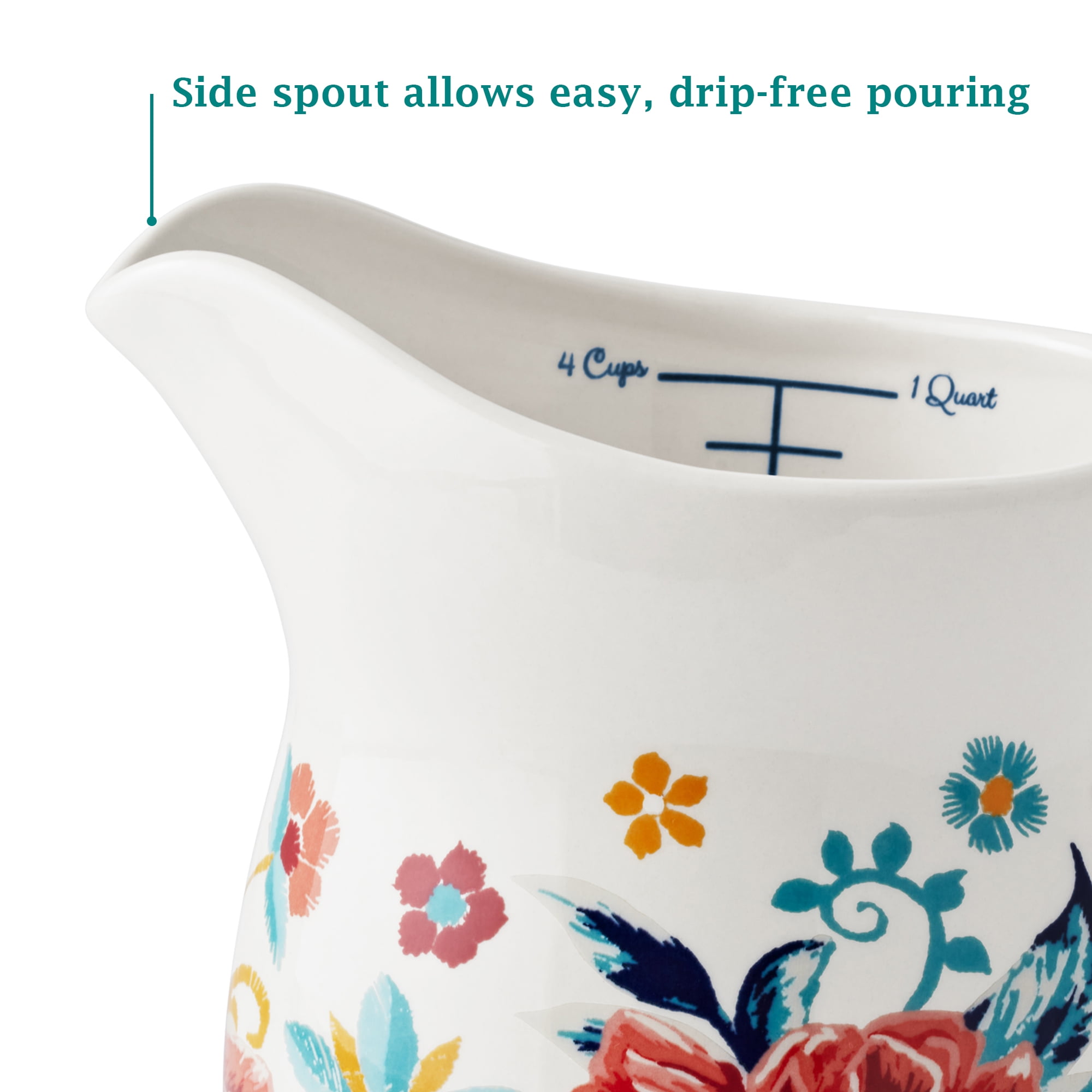 The Pioneer Woman 1-Quart Keepsake Floral Ceramic Measuring Pitcher