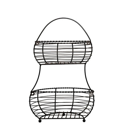 Two Tier Wire Basket (J Miles CO JMiles UH-FB239 Wall Mount Wire Fruit Basket - Wall Mounted or Freestanding Two Tier Wire)