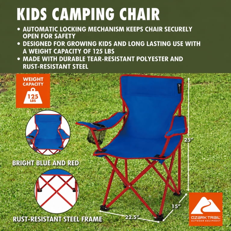 Ozark Trail Childs Camp Chair Blue, Folding Compact Safety with